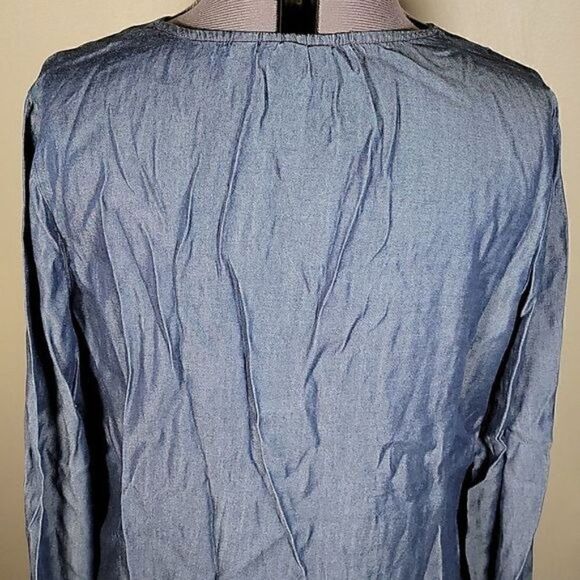 NWOT Denim & Co. Lightweight Denim Button-Front Tie Waist Top Sz M - Picture 8 of 13